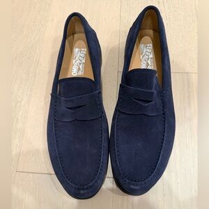 Mens navy blue suede loafers